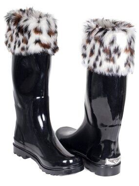Women Tall Faux Fur Cuff Rain Boots, RB-1804